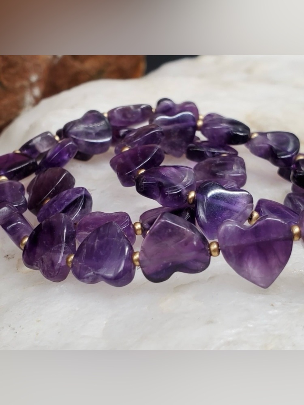Genuine Amethyst Stone  Heart Necklace with Solid 14K Gold Clasp - Picture 4 of 8